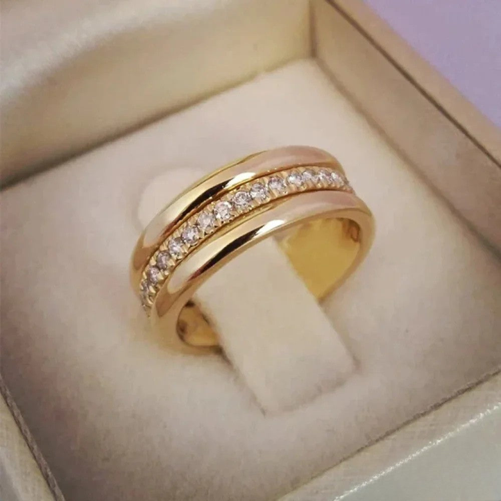 Anel duplo elegante com beleza de zircônia