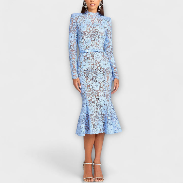 Freya - Elegante vestido midi de renda floral