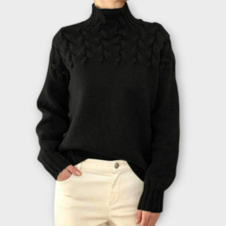 Eva - Pullover feminino com detalhe de tricot em cabos