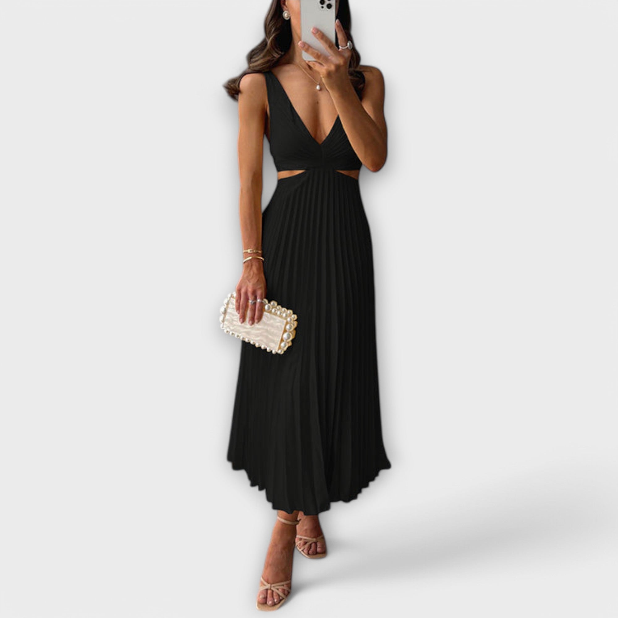 Elegante Vestido Midi de Festa com Plissado