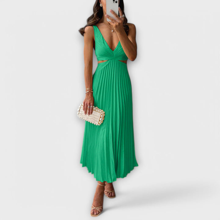 Elegante Vestido Midi de Festa com Plissado
