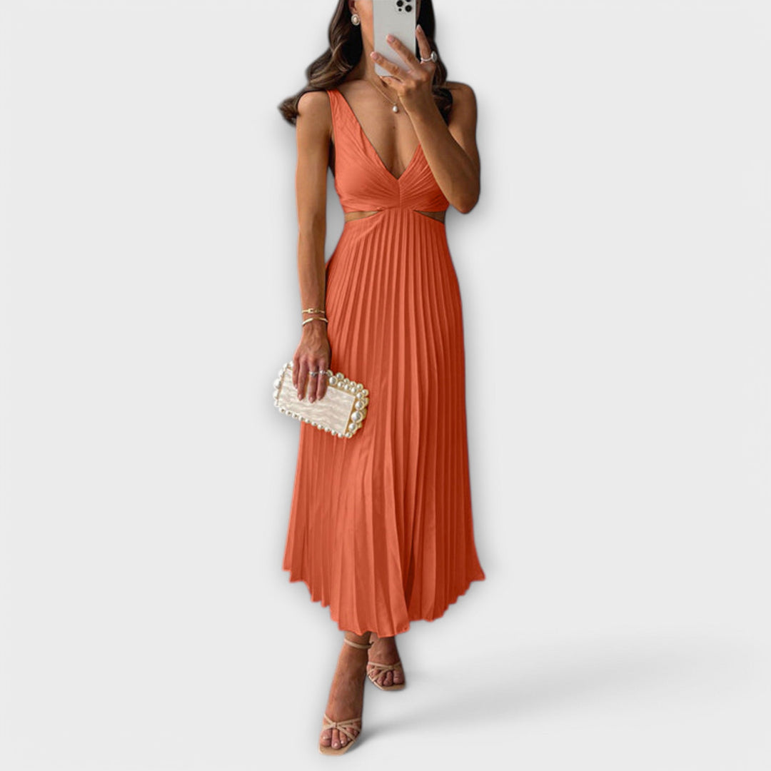 Elegante Vestido Midi de Festa com Plissado