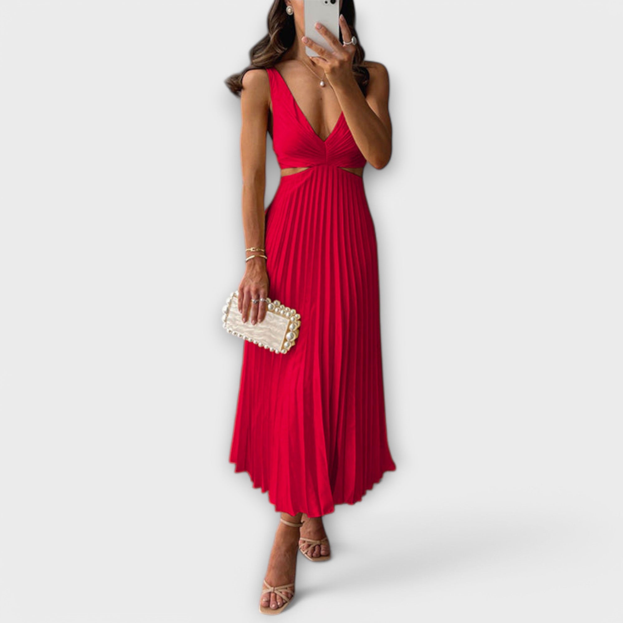 Elegante Vestido Midi de Festa com Plissado