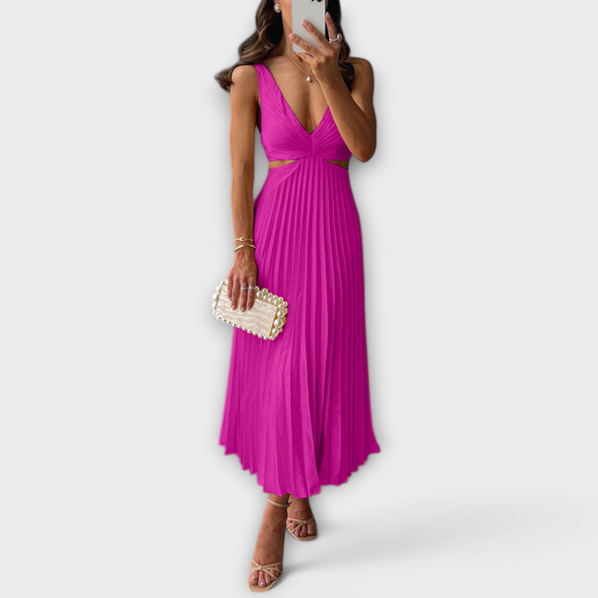 Elegante Vestido Midi de Festa com Plissado