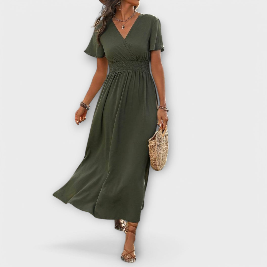 Heather - Elegante vestido Boho com decote em V e mangas longas