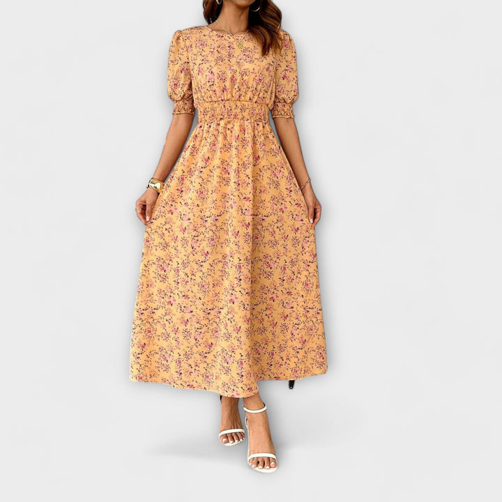 Amelia - Vestido com Decote Redondo e Padrão Floral