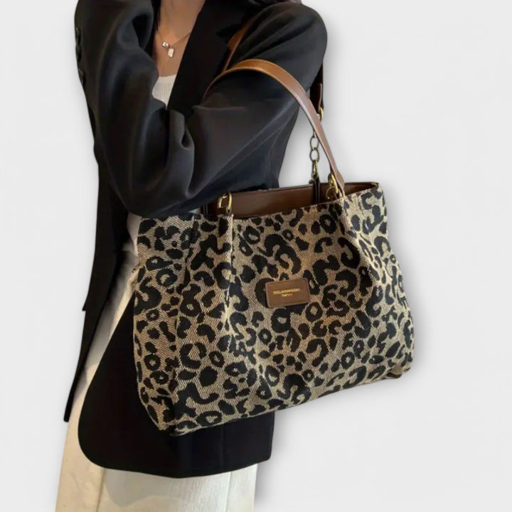 Cécile. - Tote em Lona com Padrão de Leopardo