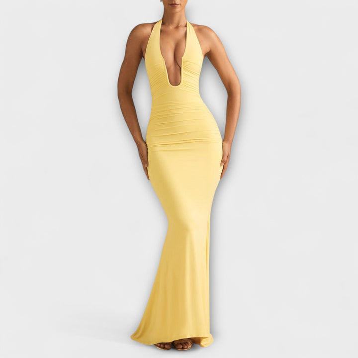 Vestido de Gala Halter Sem Costas Refinado