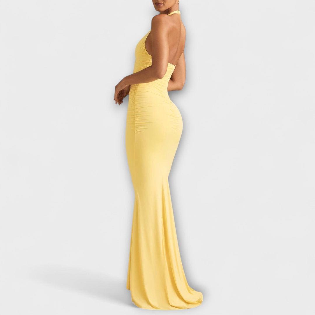 Vestido de Gala Halter Sem Costas Refinado