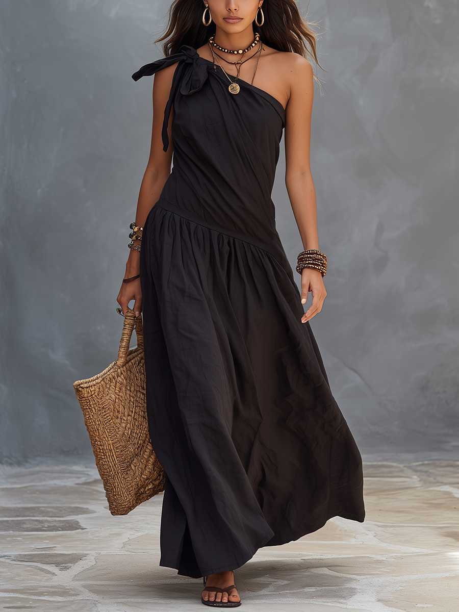 Salomé - Maxi Vestido Monospalla Preto