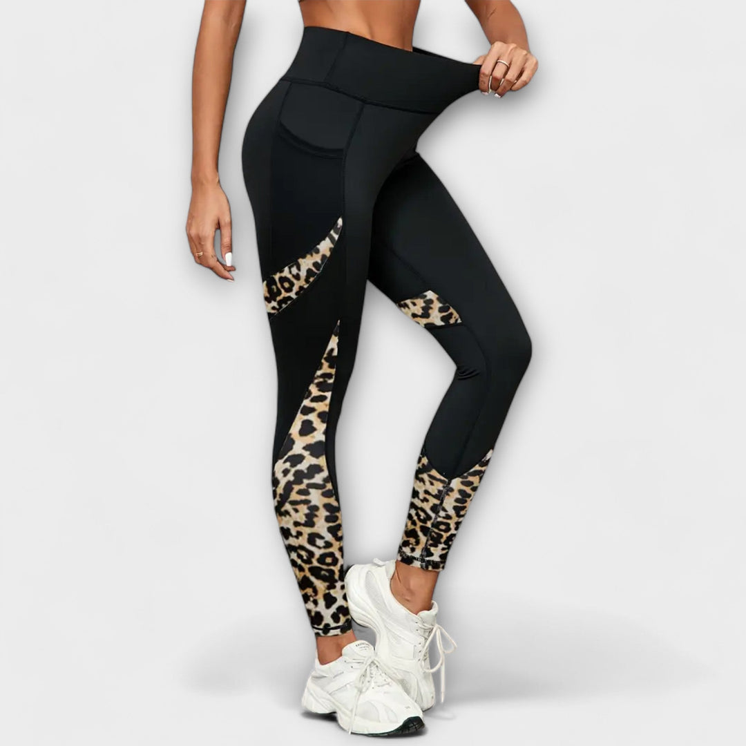 Calças de treino de cintura alta com padrão de leopardo