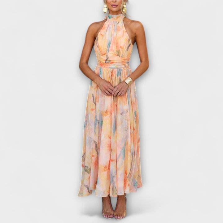 Vestido Maxi de Impressão Aquarela com Decote Halter
