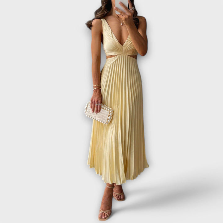 Elegante Vestido Midi de Festa com Plissado