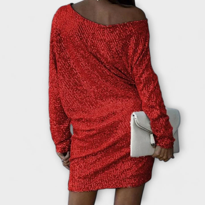 Vestido de festa com lantejoulas e contraste