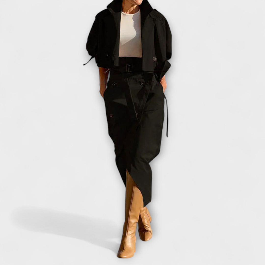 Lyra - Elegante Jaqueta Midi com Bolsos
