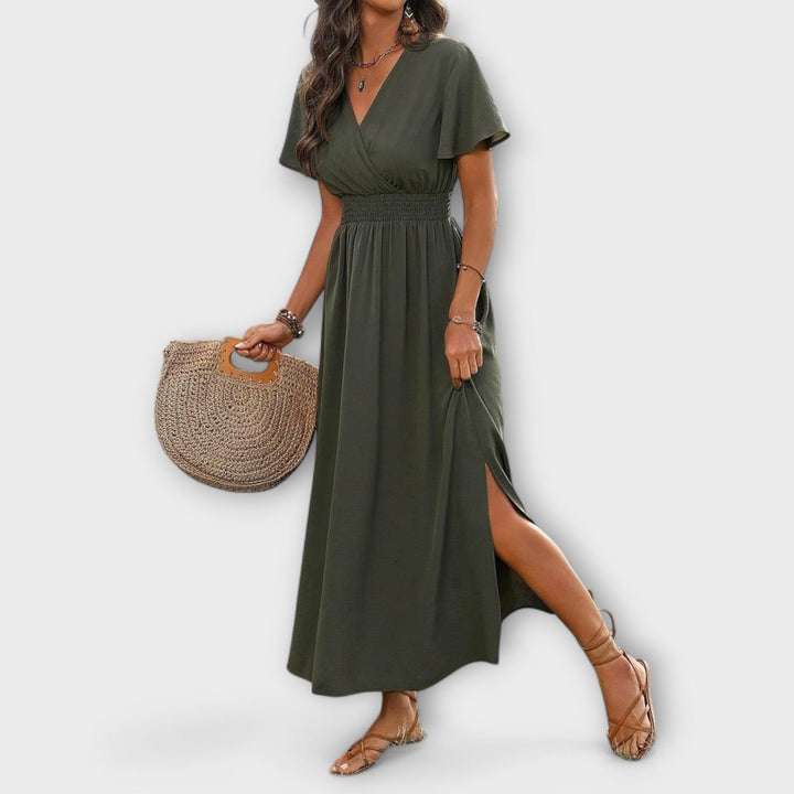 Heather - Elegante vestido Boho com decote em V e mangas longas