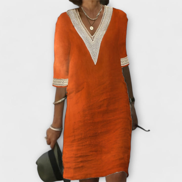 Vestido feminino em algodão e linho