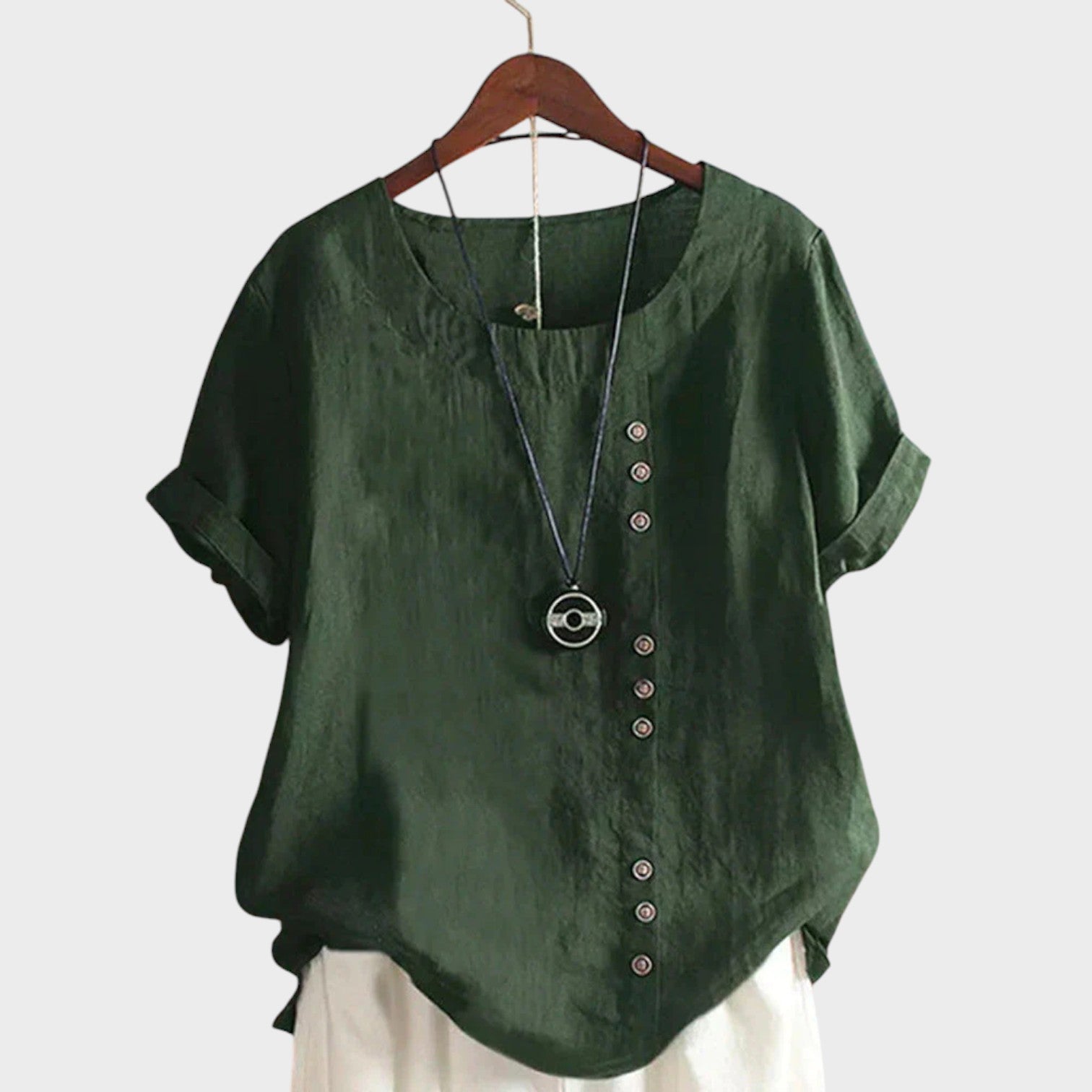 Mia - Blusa manga curta com cote redondo