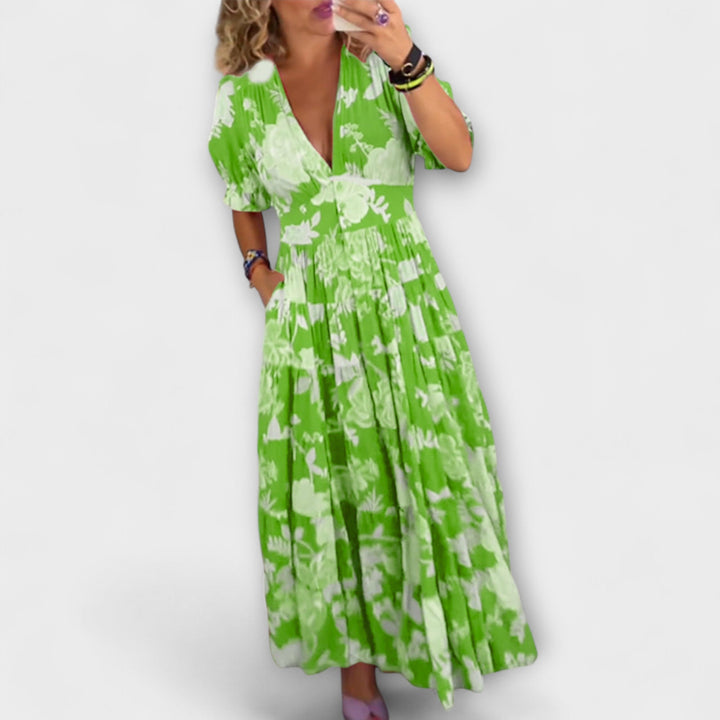 Catrisa - Vestido com Decote em V e Estampado Floral