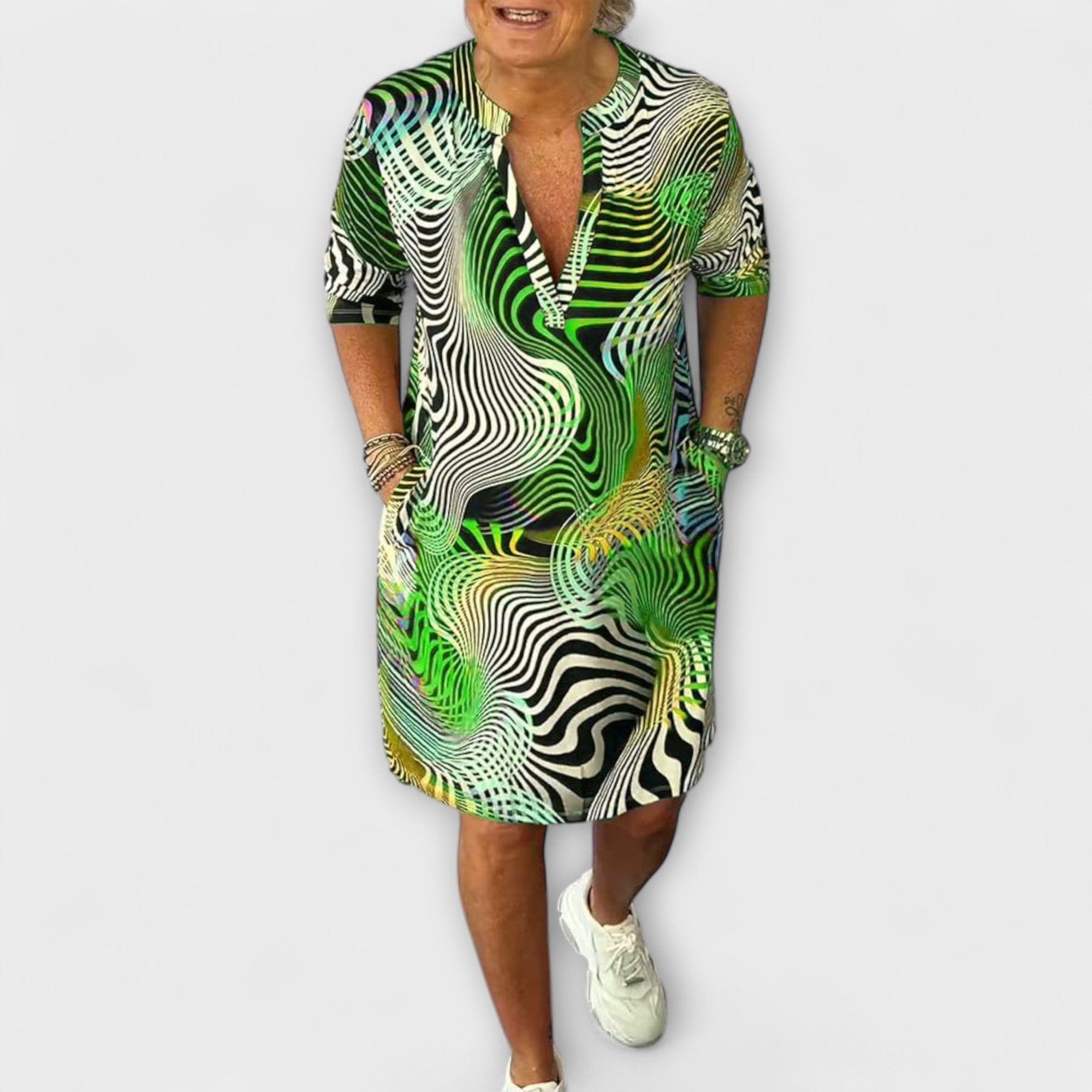 Liora - Vestido Colorido com Decote em V