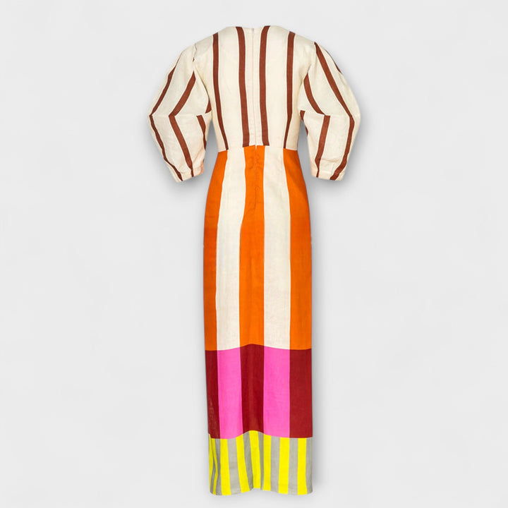 Kaya - Vestido Maxi com Decote Frontal e Mangas Bufantes
