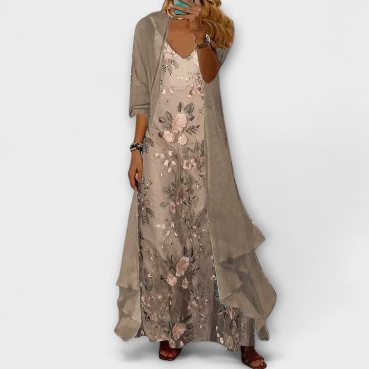 Mara - Vestido Maxi com Casaco (Conjunto de 2 Peças)