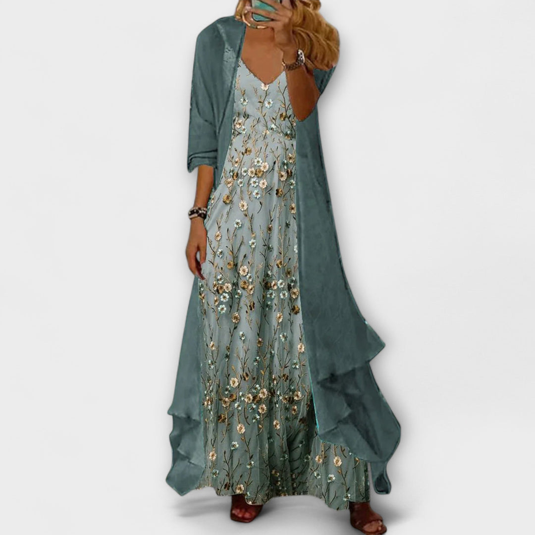 Mara - Vestido Maxi com Casaco (Conjunto de 2 Peças)