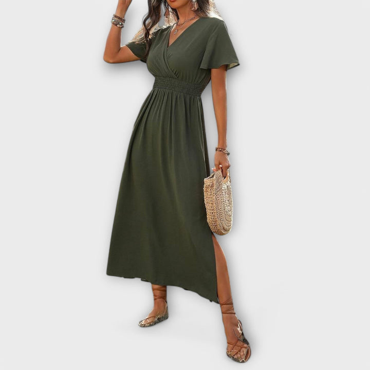 Heather - Elegante vestido Boho com decote em V e mangas longas