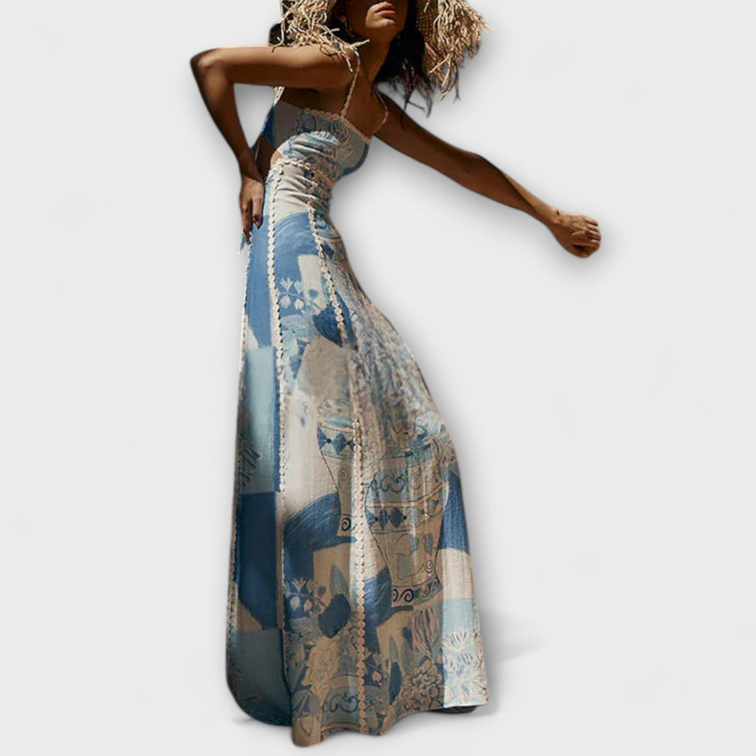 Terazza Ric Rac - Vestido Maxikleid Flare em Linho