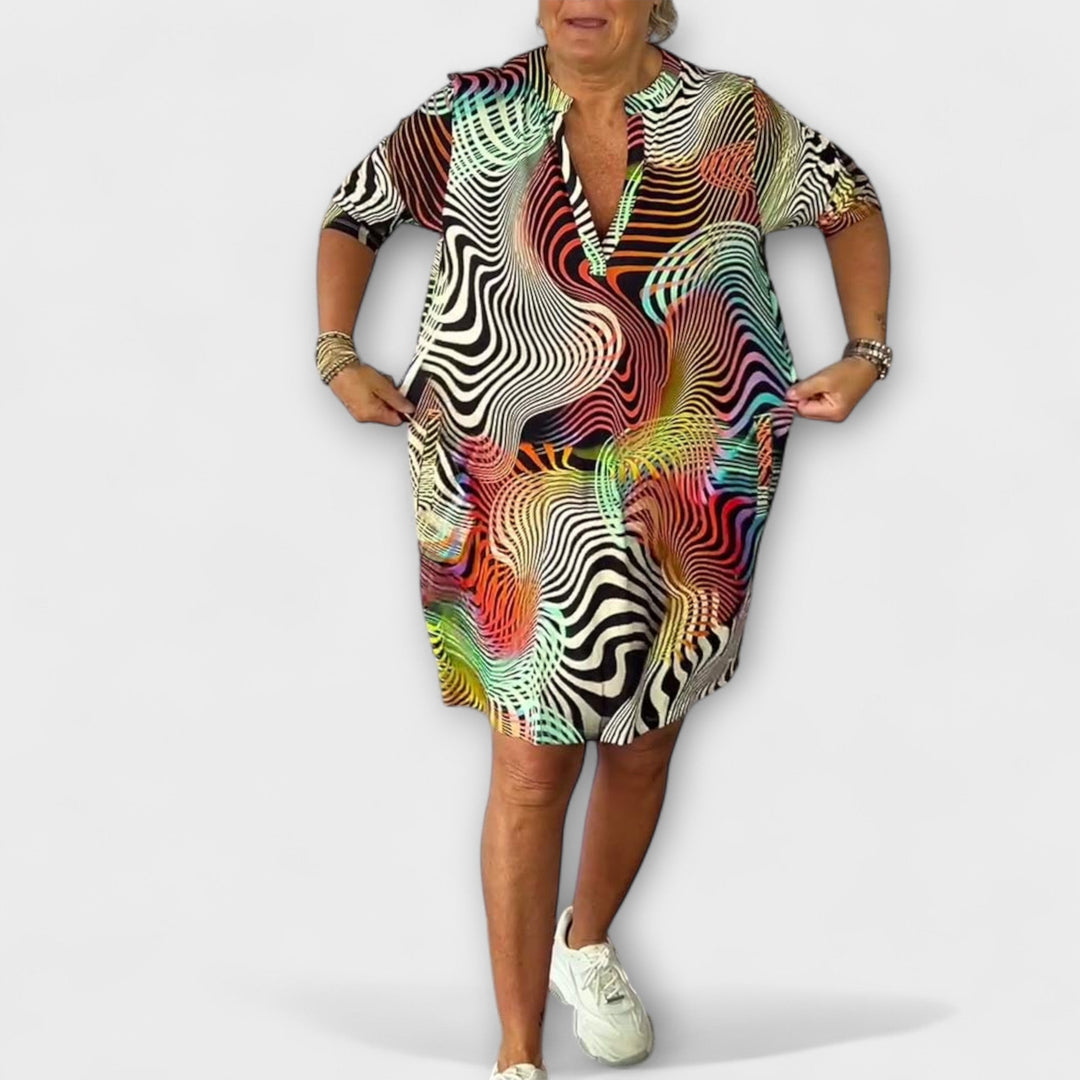 Liora - Vestido Colorido com Decote em V