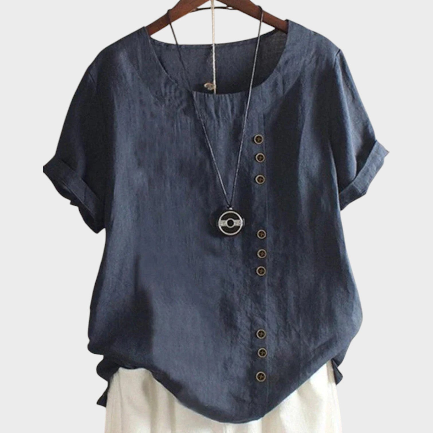 Mia - Blusa manga curta com cote redondo