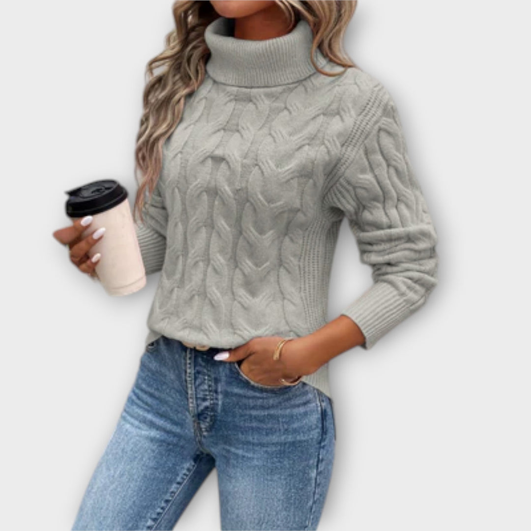 Amelia – Pullover de Gola Alta Elegante em Malha