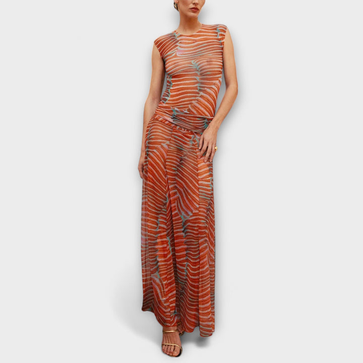 Phoenix - Conjunto de Body em Malha com Padrão de Ondas e Saia