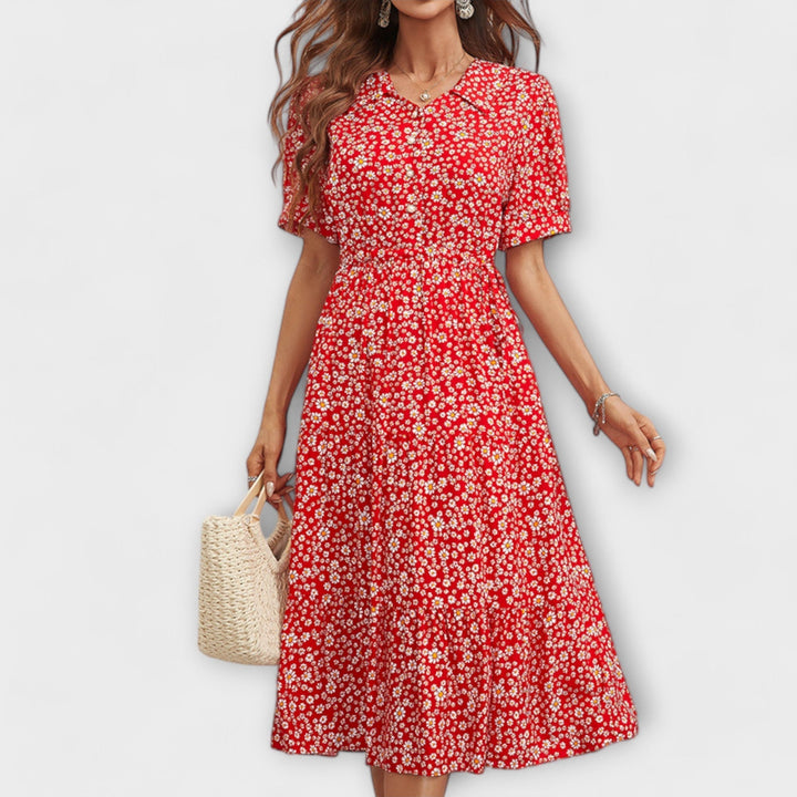 Amelia - Vestido com Decote Redondo e Padrão Floral