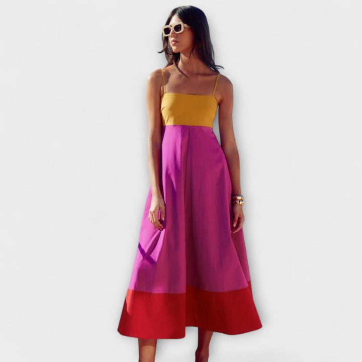 Vestido de Alças em Bloco de Cores
