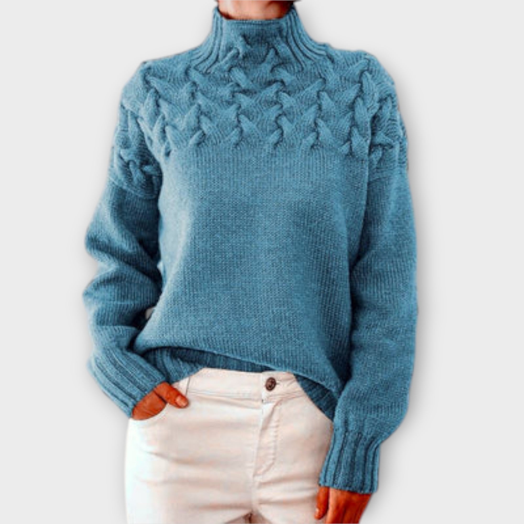 Eva - Pullover feminino com detalhe de tricot em cabos