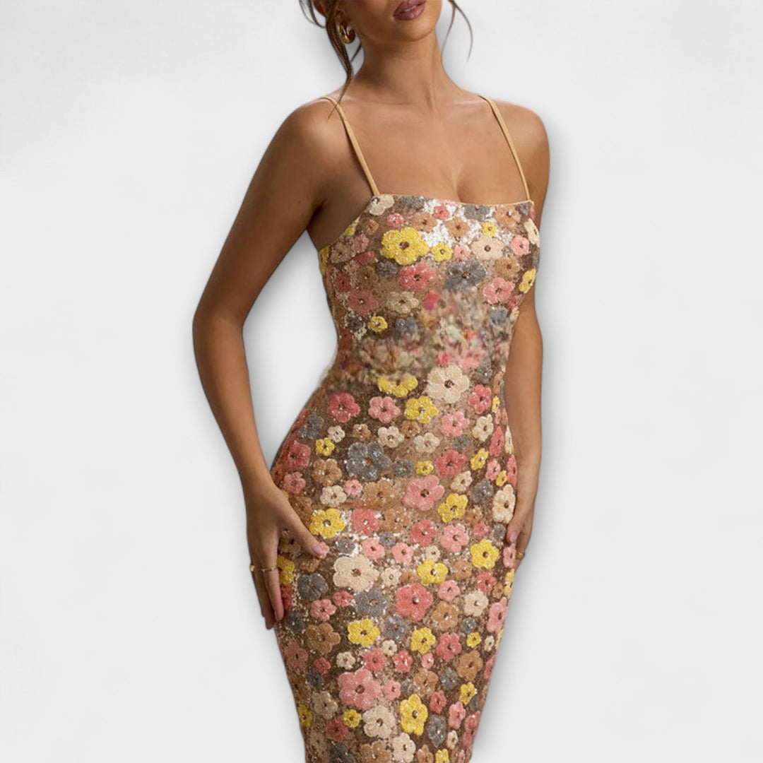 Oakley - Vestido Maxi com Lantejoulas Florais em Estilo Anos 80