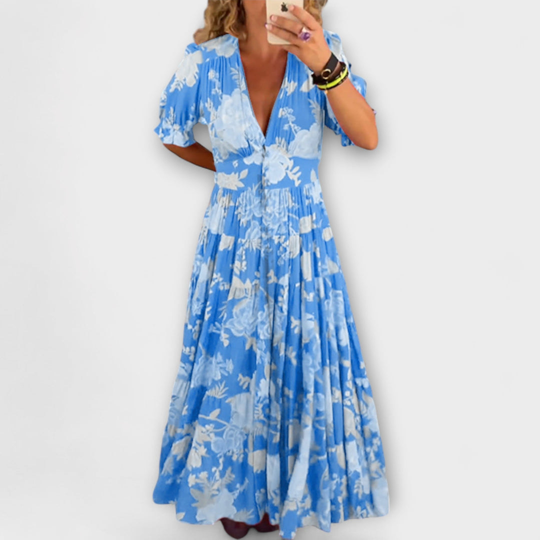 Catrisa - Vestido com Decote em V e Estampado Floral