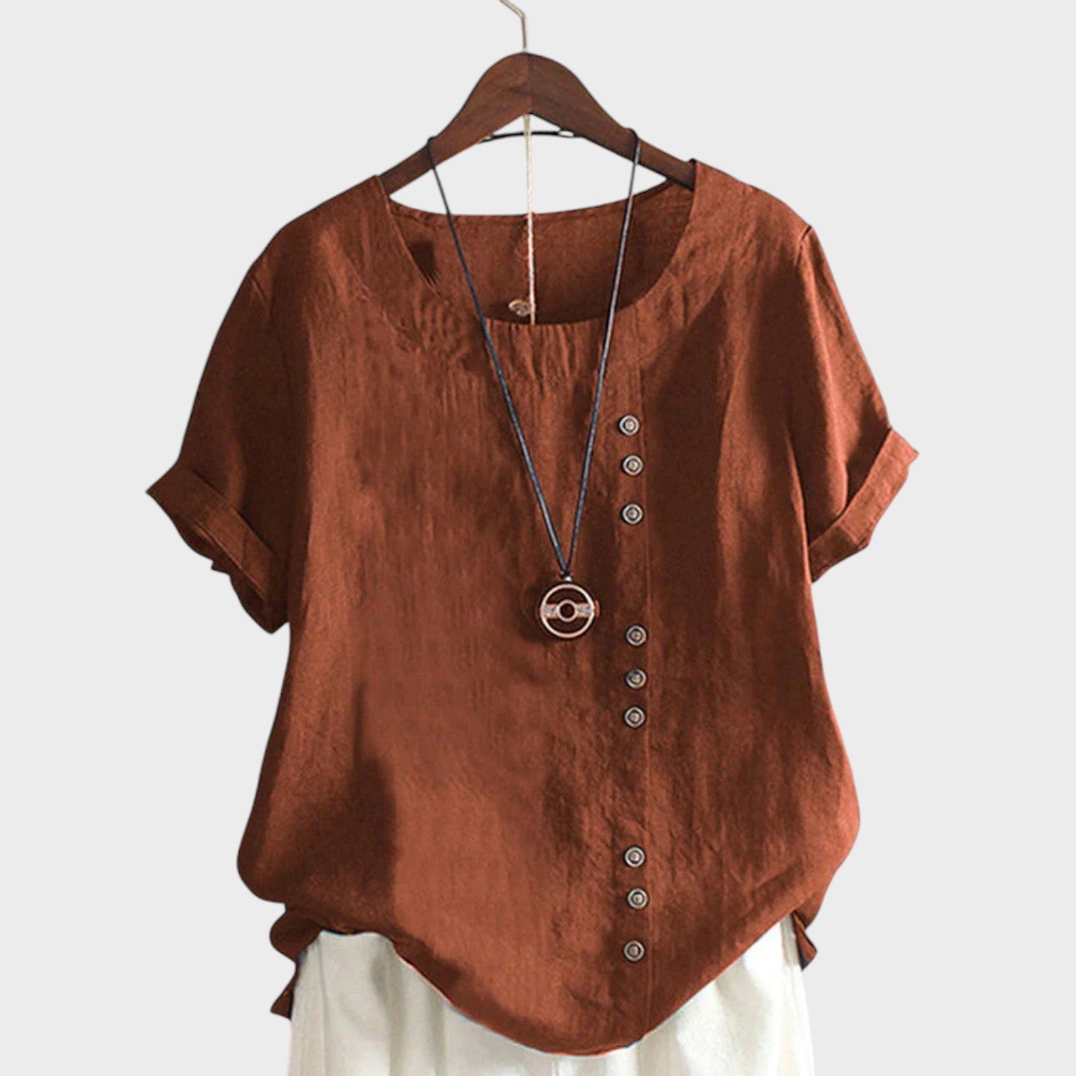 Mia - Blusa manga curta com cote redondo
