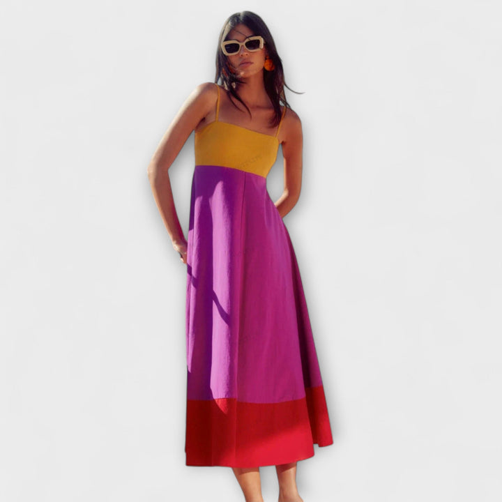 Vestido de Alças em Bloco de Cores