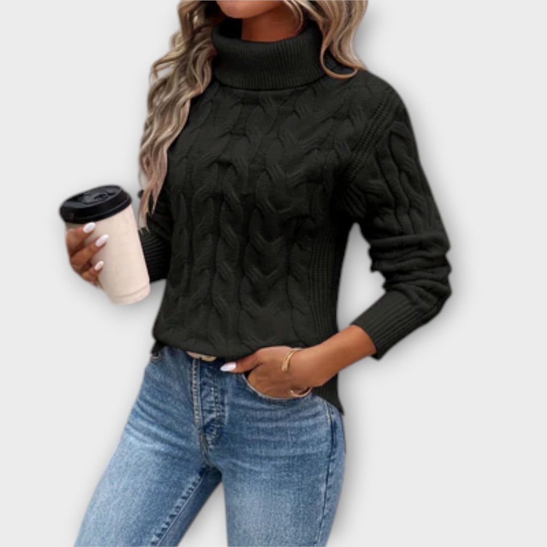 Amelia – Pullover de Gola Alta Elegante em Malha