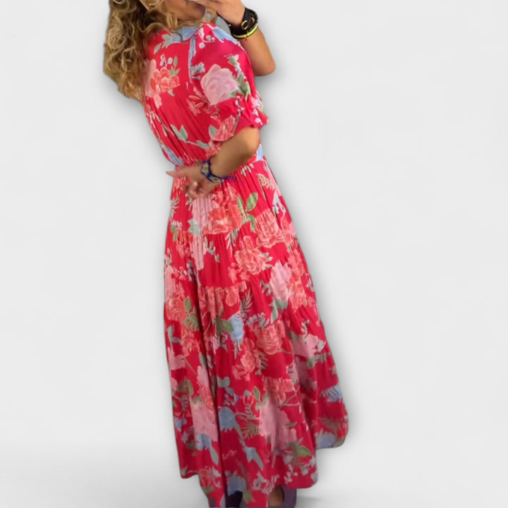 Catrisa - Vestido com Decote em V e Estampado Floral