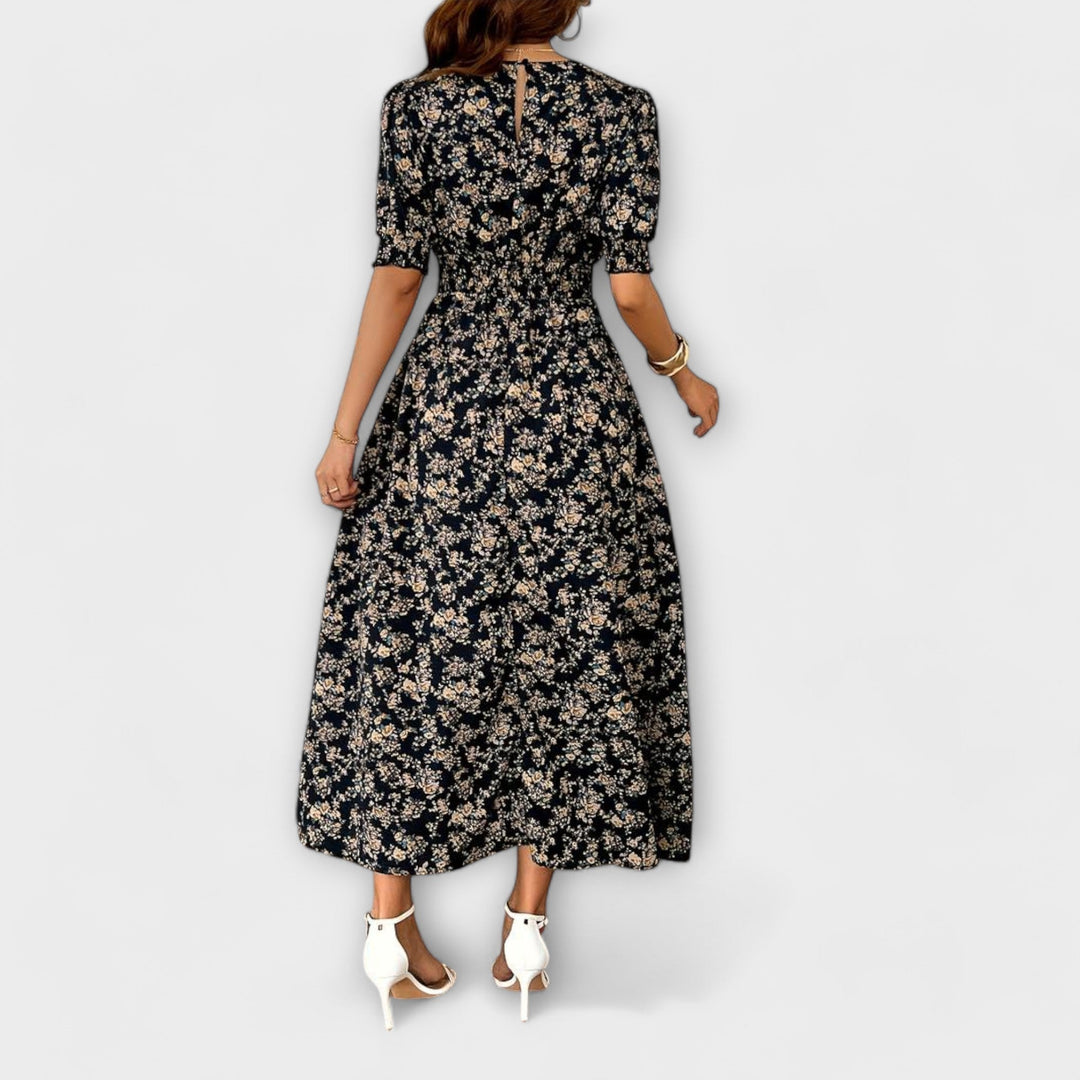 Amelia - Vestido com Decote Redondo e Padrão Floral