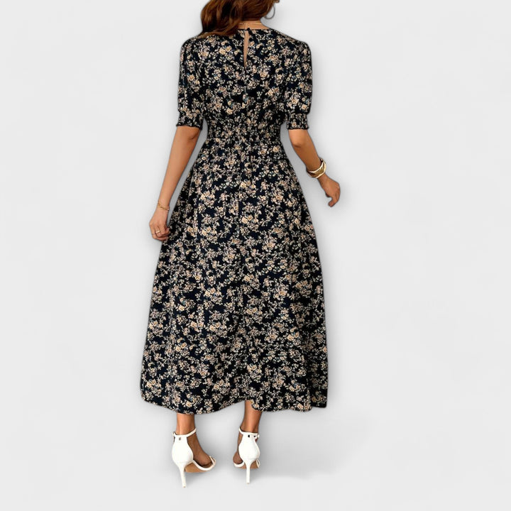 Amelia - Vestido com Decote Redondo e Padrão Floral
