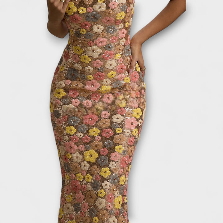 Oakley - Vestido Maxi com Lantejoulas Florais em Estilo Anos 80