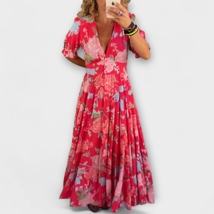 Catrisa - Vestido com Decote em V e Estampado Floral