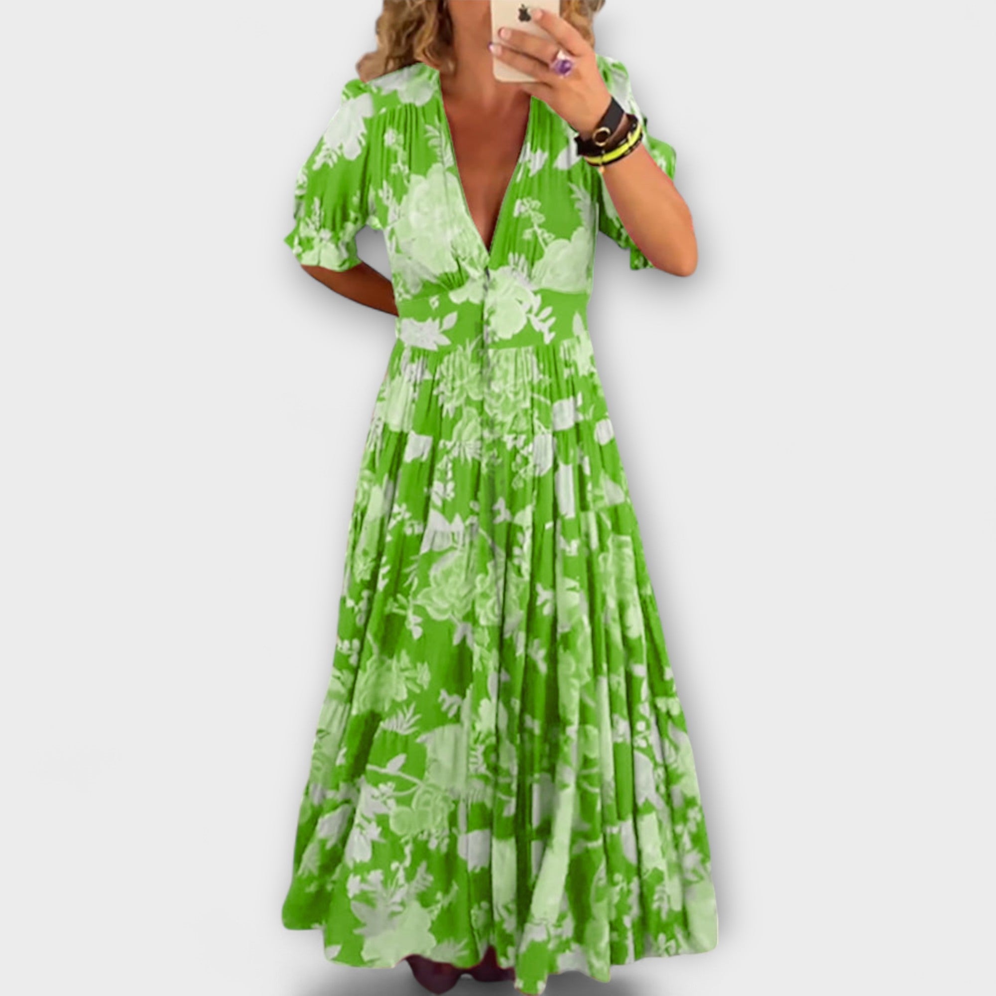 Catrisa - Vestido com Decote em V e Estampado Floral