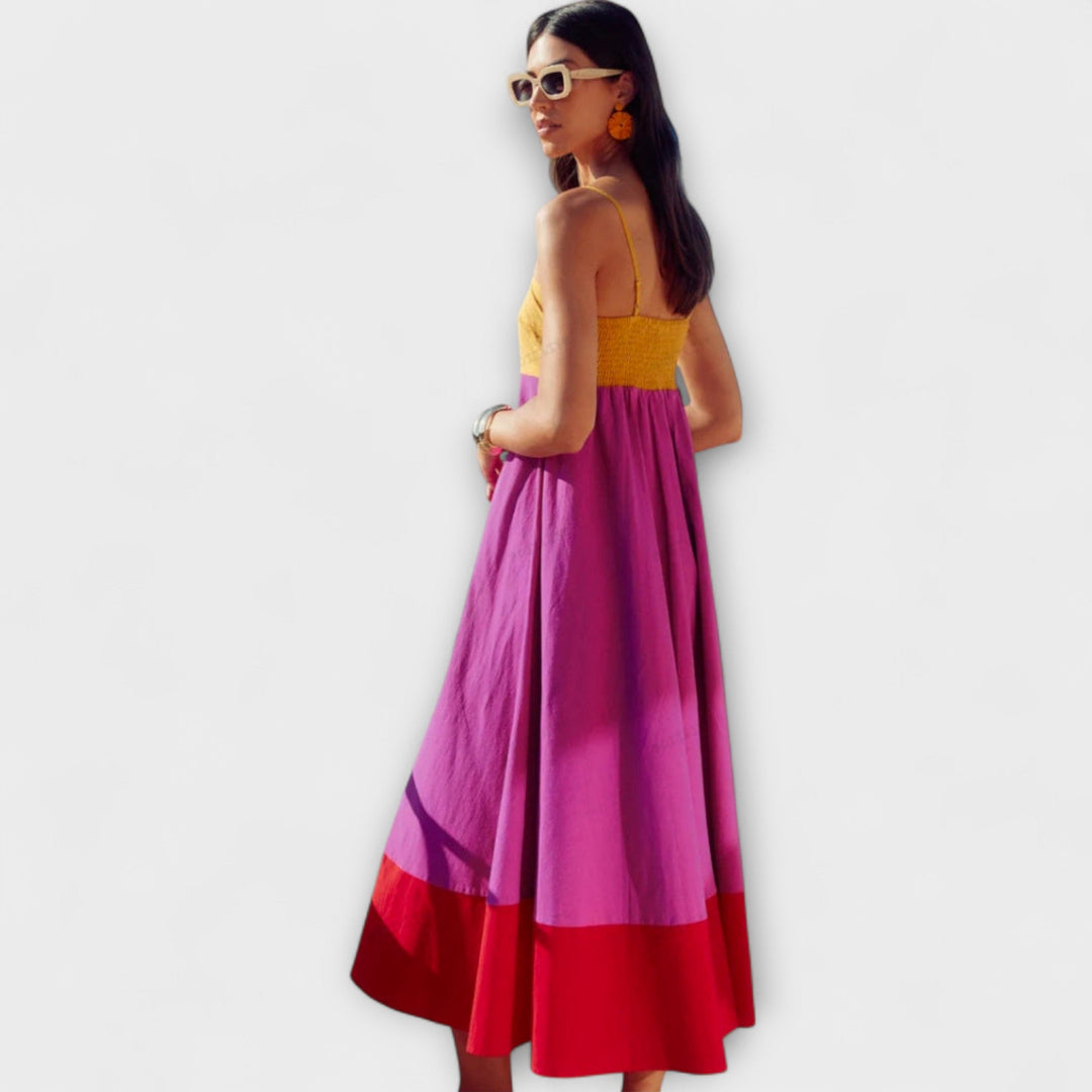 Vestido de Alças em Bloco de Cores
