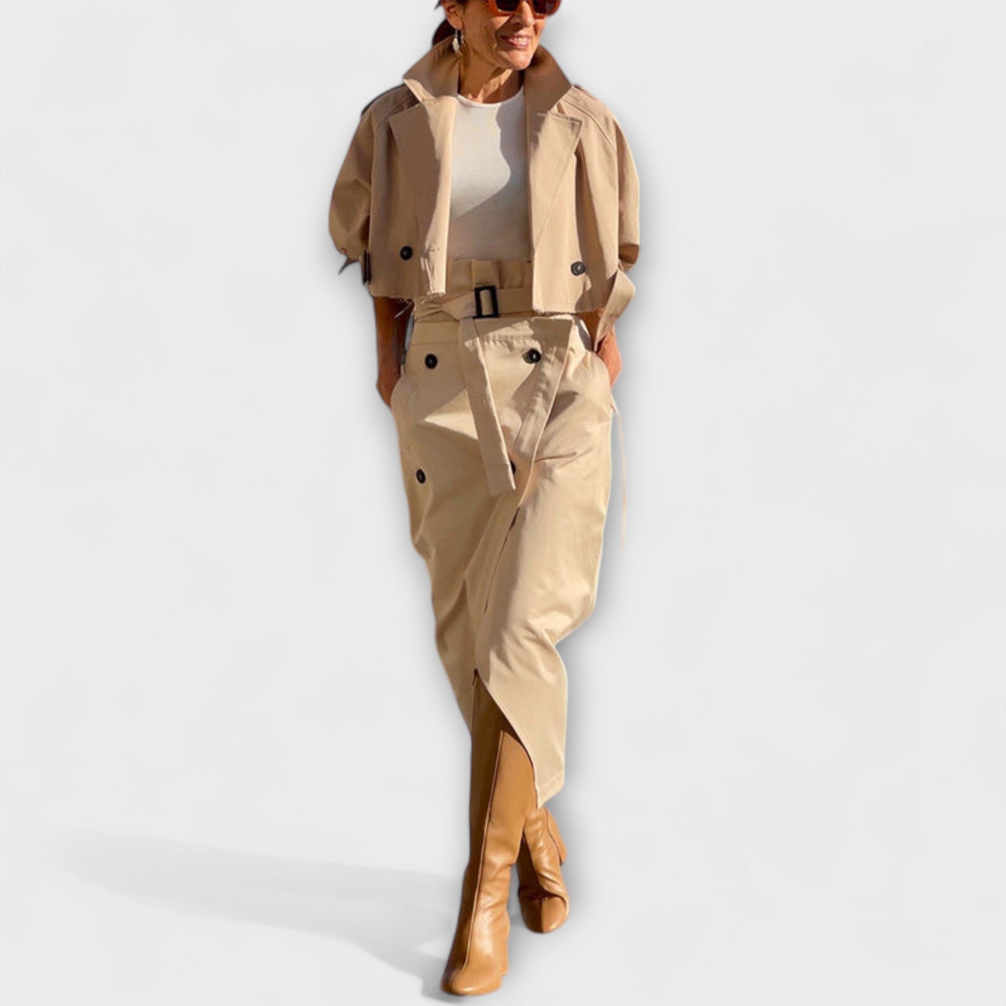 Lyra - Elegante Jaqueta Midi com Bolsos