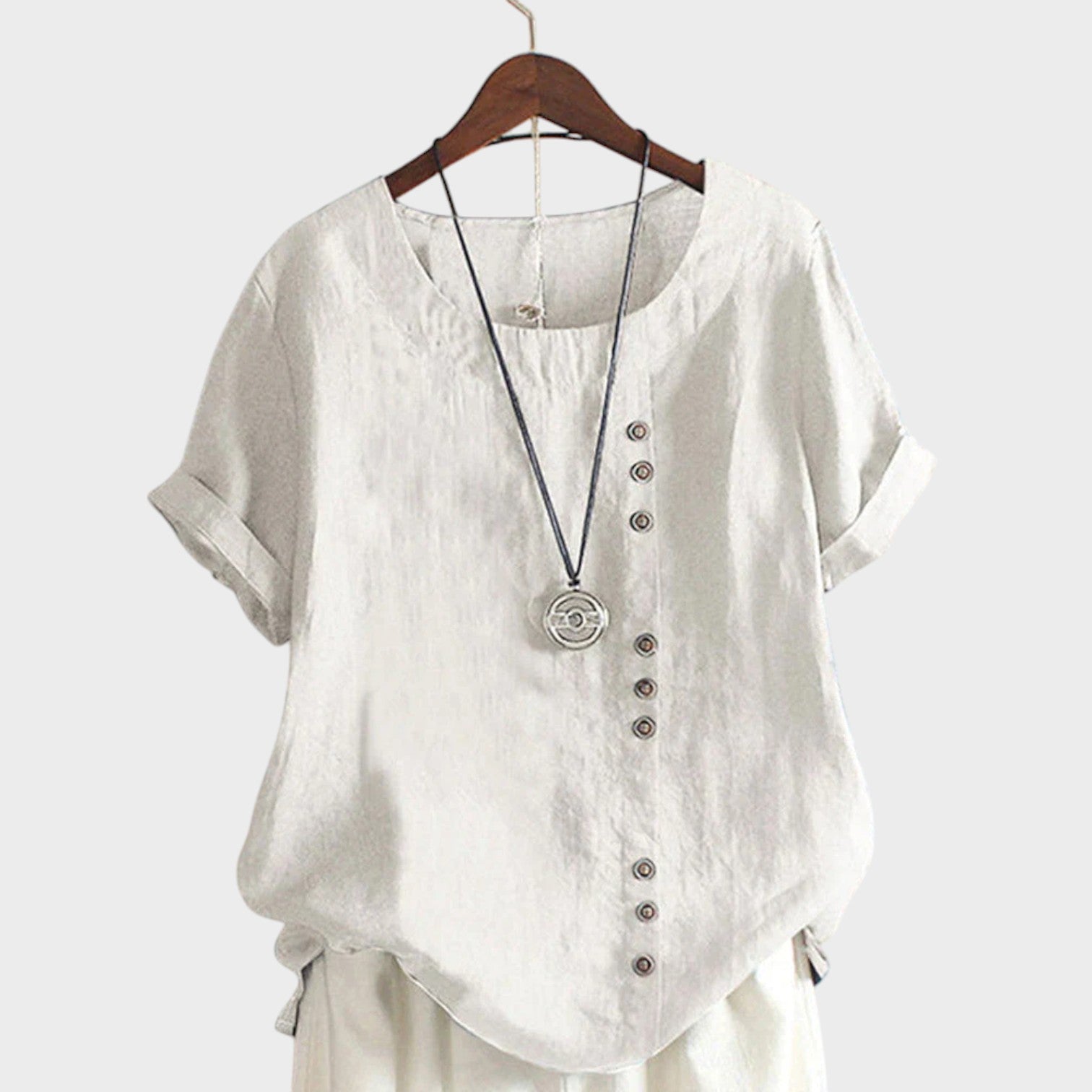 Mia - Blusa manga curta com cote redondo